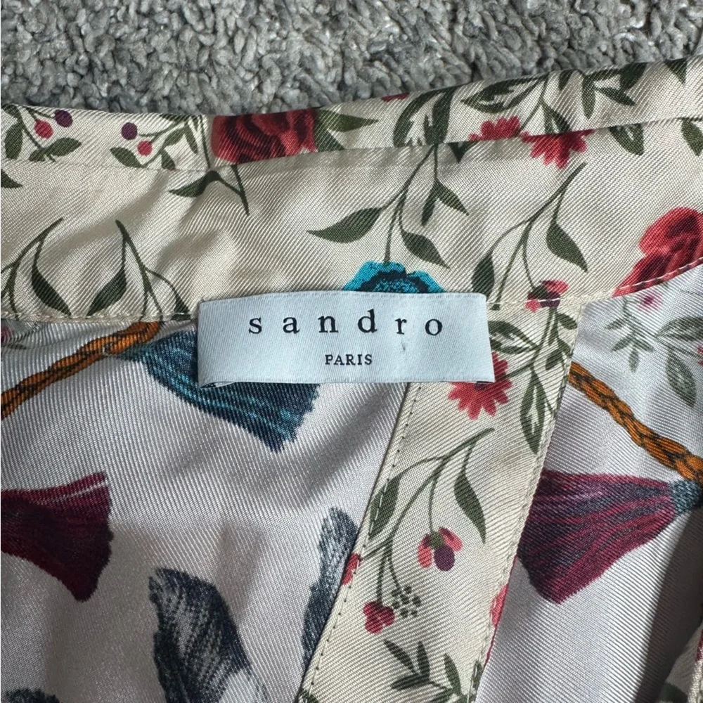 Sandro Ayeon Floral-Print Cutout Mini Dress US 6 FR 38 short sleeve A-line silk - Picture 9 of 16